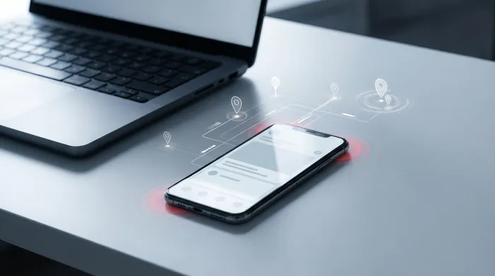 सूट पहने एक आदमी का हाथ, जो डेस्क पर रखे एक स्मार्टफोन के साथ इंटरैक्ट कर रहा है, जिसमें साइबर सुरक्षा का प्रतीक एक डिजिटल ताले का आइकन दिख रहा है।