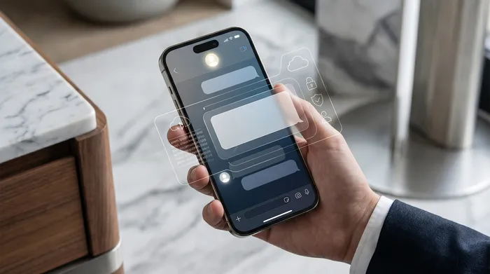 एक लैपटॉप के बगल में डेस्क पर रखा एक स्मार्टफोन, जो ऑगमेंटेड रियलिटी में डिजिटल जियोलोकेशन आइकन दिखा रहा है।